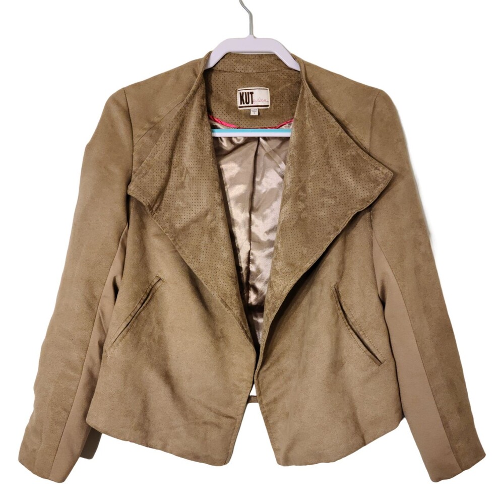 Kut from the Kloth Womens Faux Suede Open Short Jacket Beige Size S KJ19101